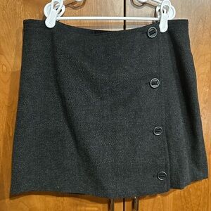 Prana Charcoal Button-Accent Wool Mix Mini Skirt